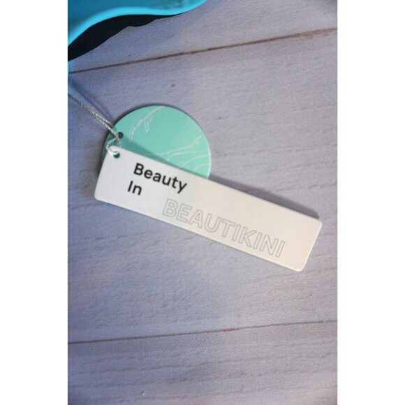 Beautikini Womens Swimwear Top Turquoise & Black - Size S, NWT - Picture 2 of 7